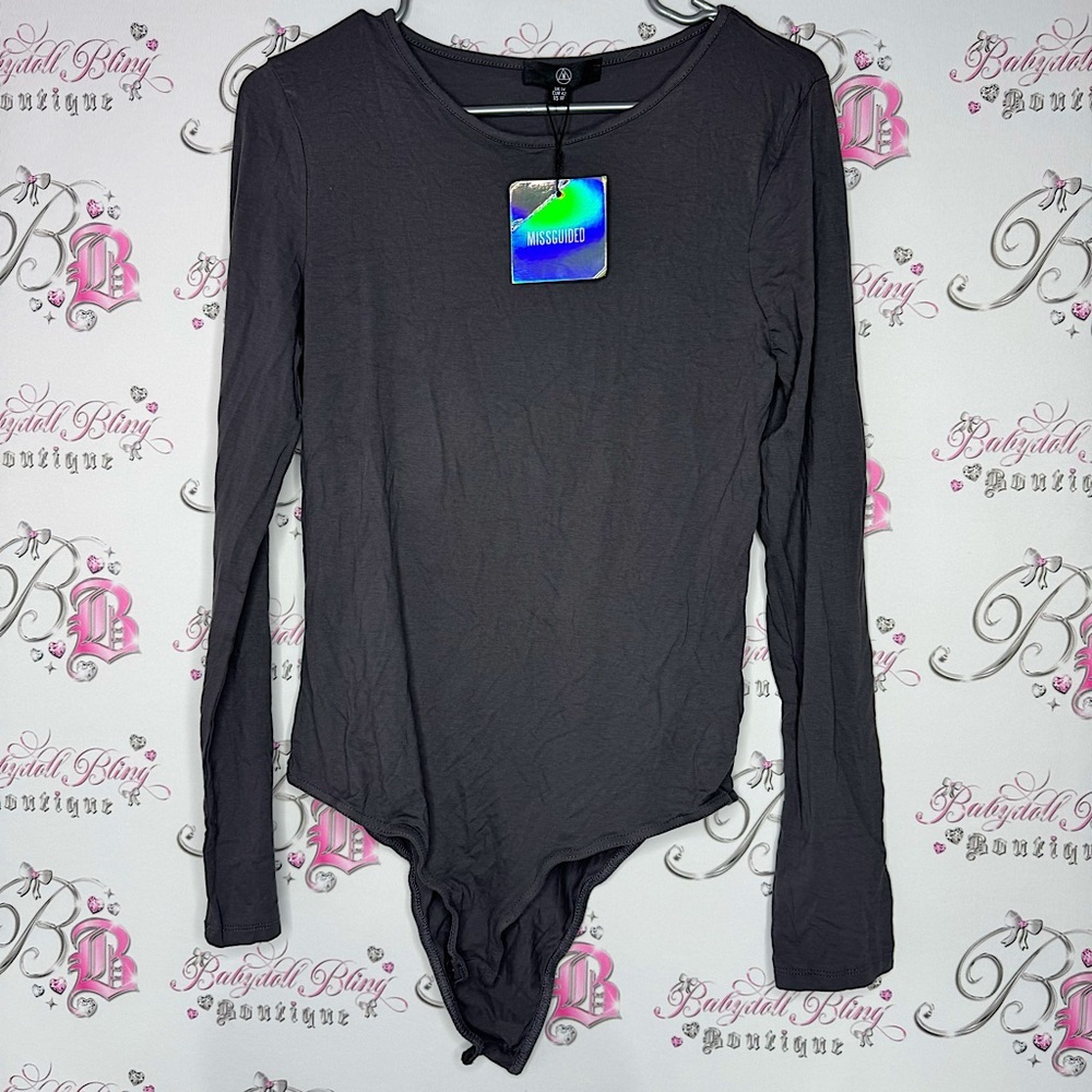 Missguided body suit long sleeve grey jersey brand new with tags snap button